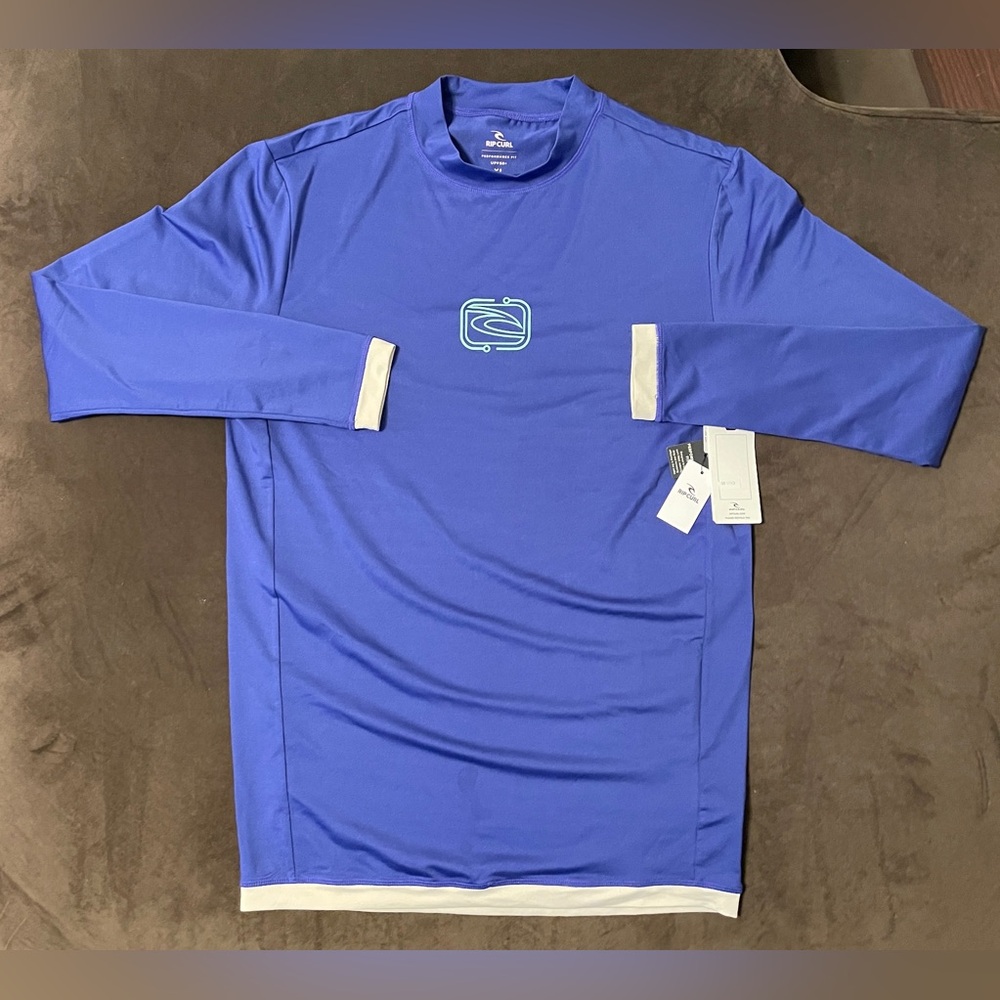 Rip Curl Long Sleeve Rash Guard T Shirt Mens Size XL Blue Stretch UPF 50+ NWT